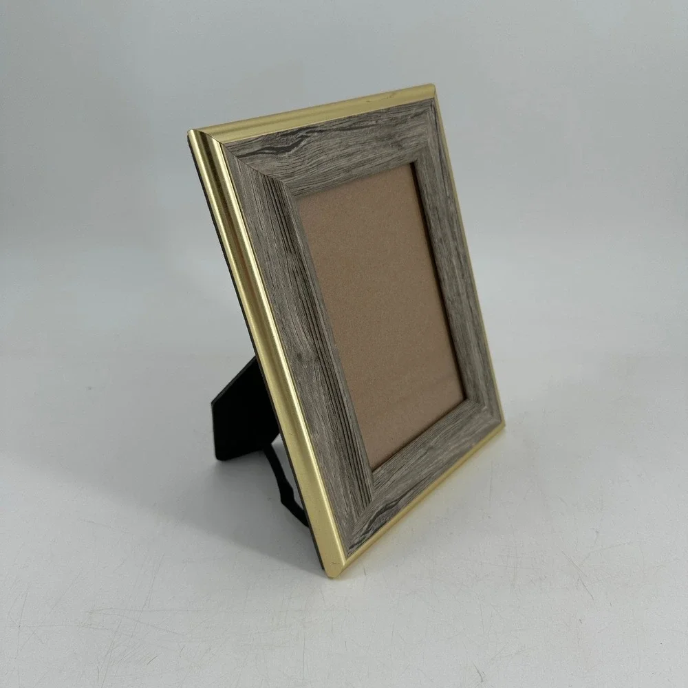 Era Home Grey Wood Grain and Gold Trim 5x7 Picture Frame Tabletop Wall Mount